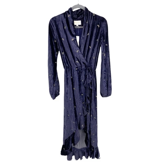 Rococo Sand Velvet Maxi Faux Wrap Dress Sequin Long Sleeve Holiday Party - Picture 1 of 14